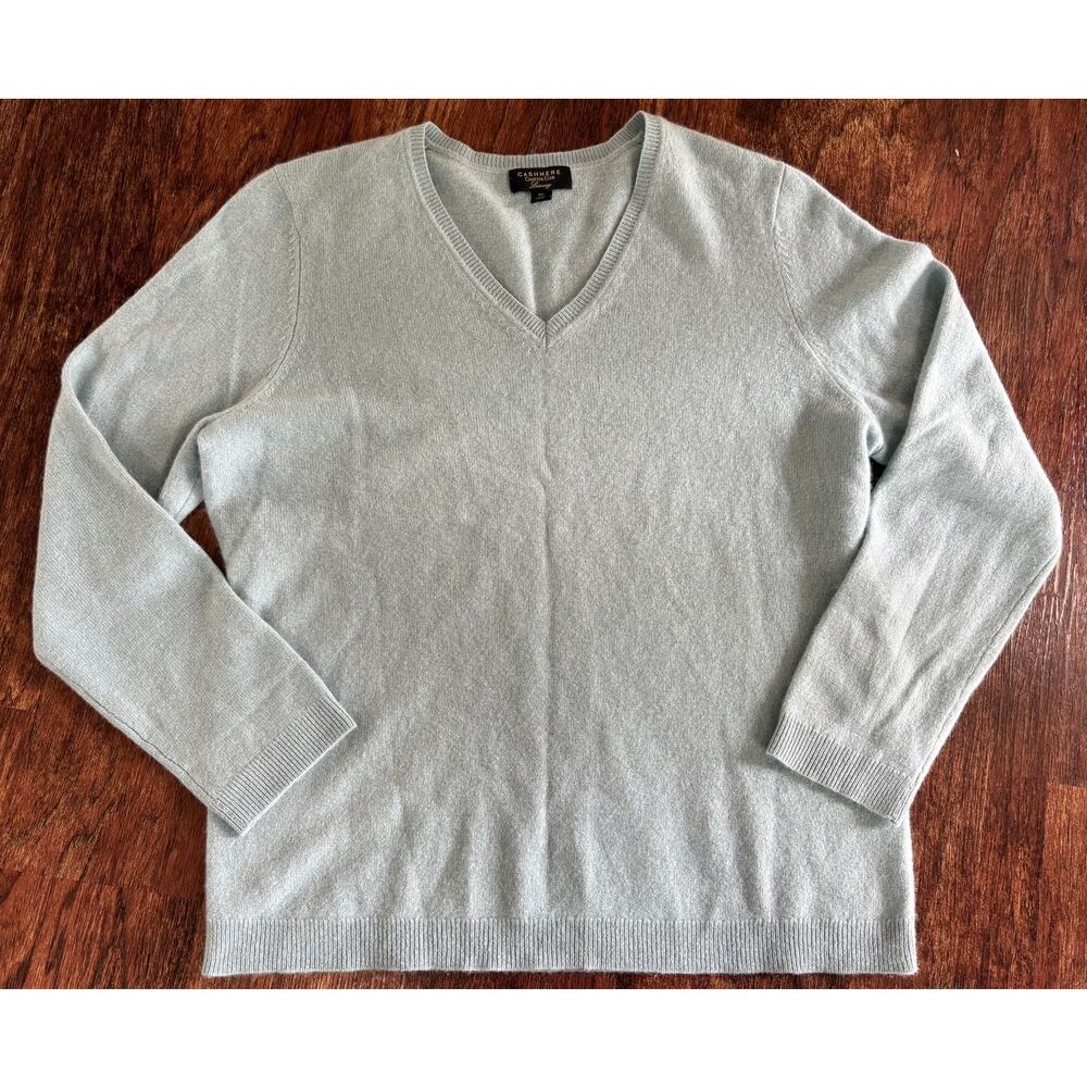 Charter Club Luxury 100% Cashmere Women XL Sage V-Neck Pullover EUC